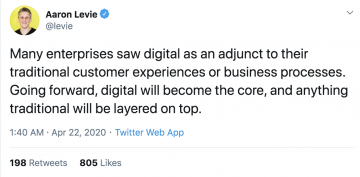 tweet describing how digital will become the core of businesses